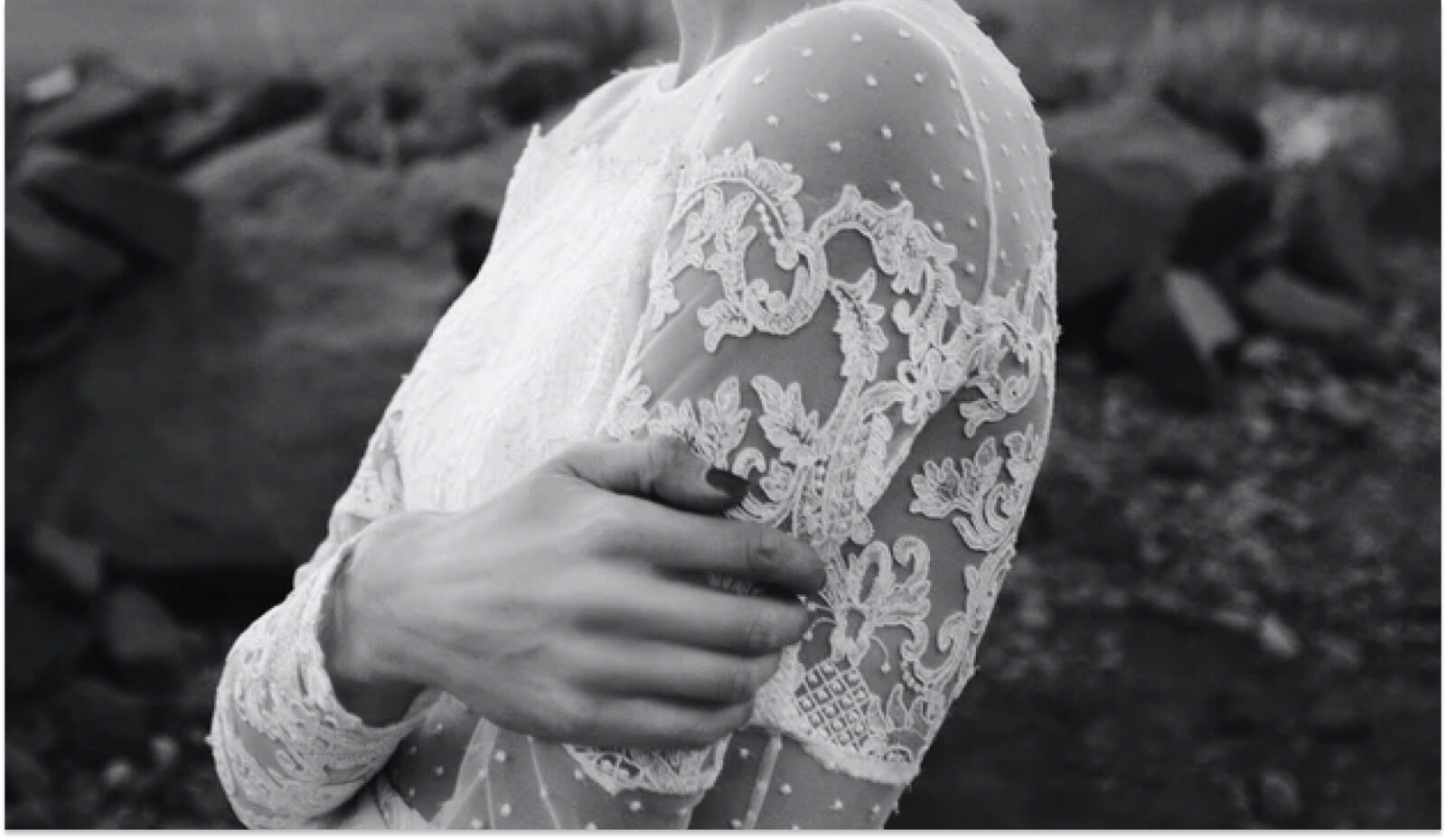 A woman’s wedding dress in black and white