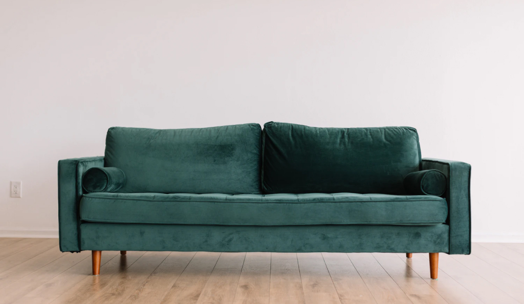 A blue green sofa